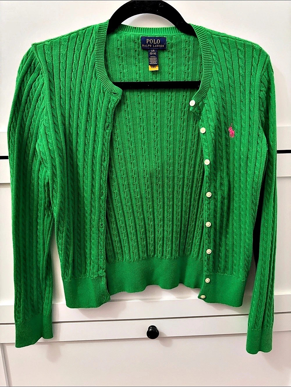 Polo Ralph Lauren Girls Cable-Knit Cotton Cardigan Green Large